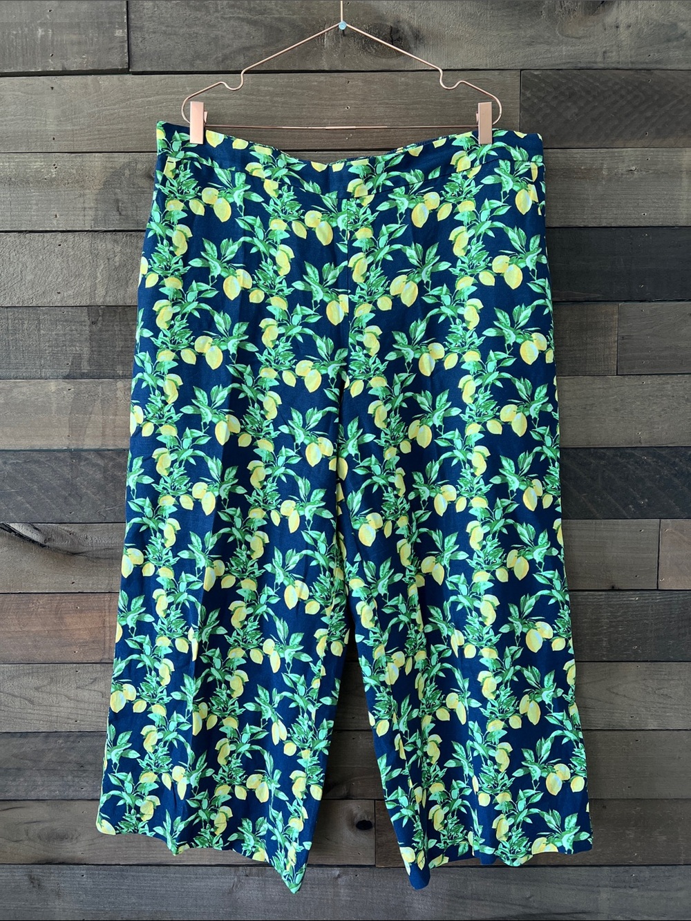 LOFT Women's Lemon Print Fluid Linen Wide Leg Crop Pants Size XXL - Picture 2 of 8